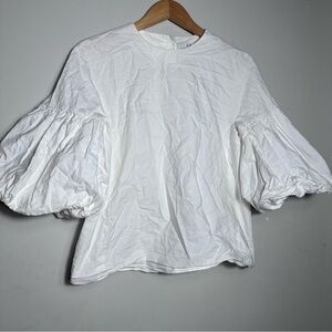 Tibi White Cotton Blouse with Puff Sleeves